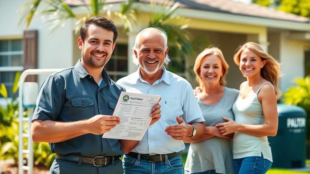 Certified well water technician and satisfied family after repair in Lehigh Acres.