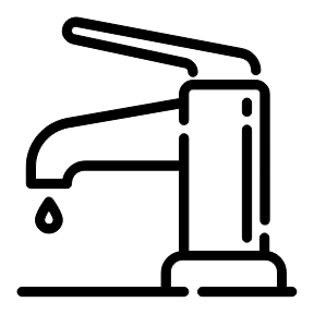 A stylized black vector line icon of a water tap